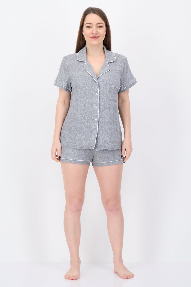 NINE WEST Women 2 Pieces Heather Top And Bottom Pyjama Set, Heather Grey - Image 2